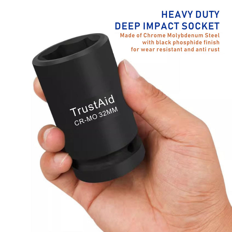 TurstAid 3/4 Inch Drive Impact Socket 60mm, Heavy Duty Cr-Mo Deep Impact Sockt, 6-Point Design, Metric