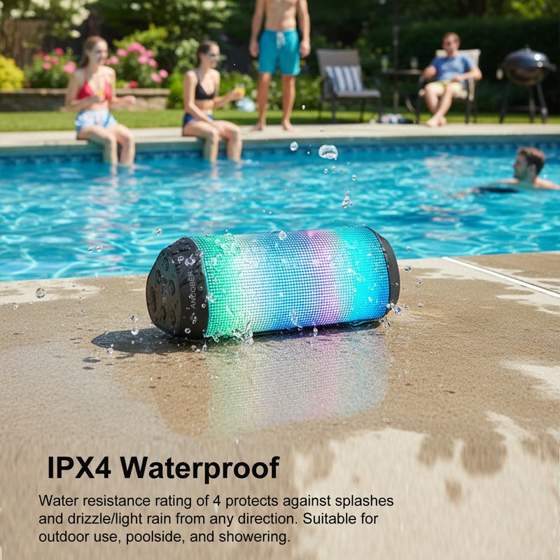 Portable Bluetooth Speaker Powerful HD Loud Sound, LED Lights, IPX4 Wateproof, 24H Playtime, Wireless TWS Pairing, Built-in Mic, for Home/Outdoor/Party, Cool Electronics, Birthday Gifts for Men Women Black