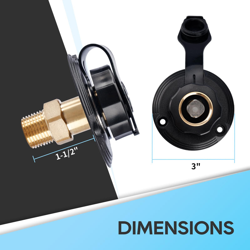 RVGUARD RV City Water Inlet, 3/4" NH Female to 1/2" NPT Male City Water Fill Inlet Flange Brass with Check Valve for RV, Camper, Trailer, Marine (Black S) black