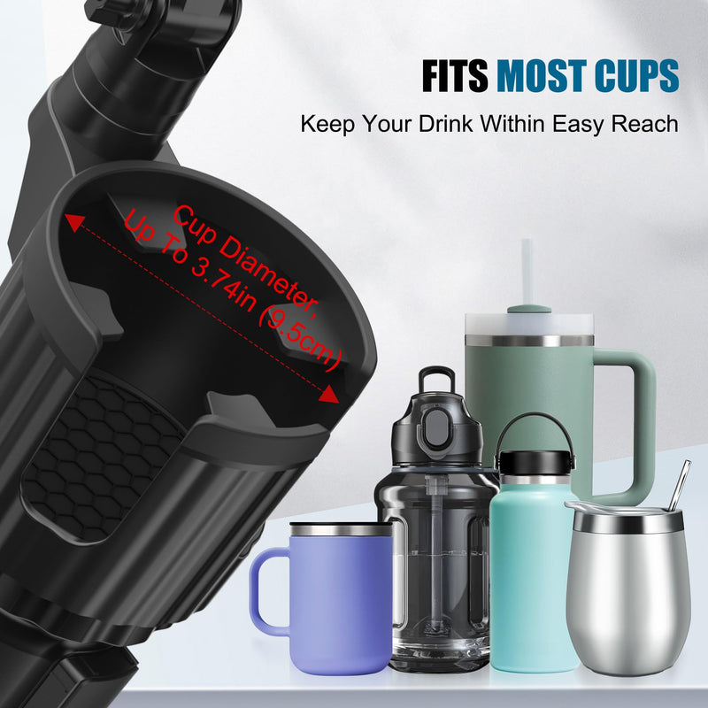 2 in 1 Auto-Clamping Cup Phone Holder for Car, 15W Fast Wireless Charging Cup Holder Phone Mount with USB-C Cable and 12V Car Adapter, Adjustable Car Cup Expander for Large Bottles