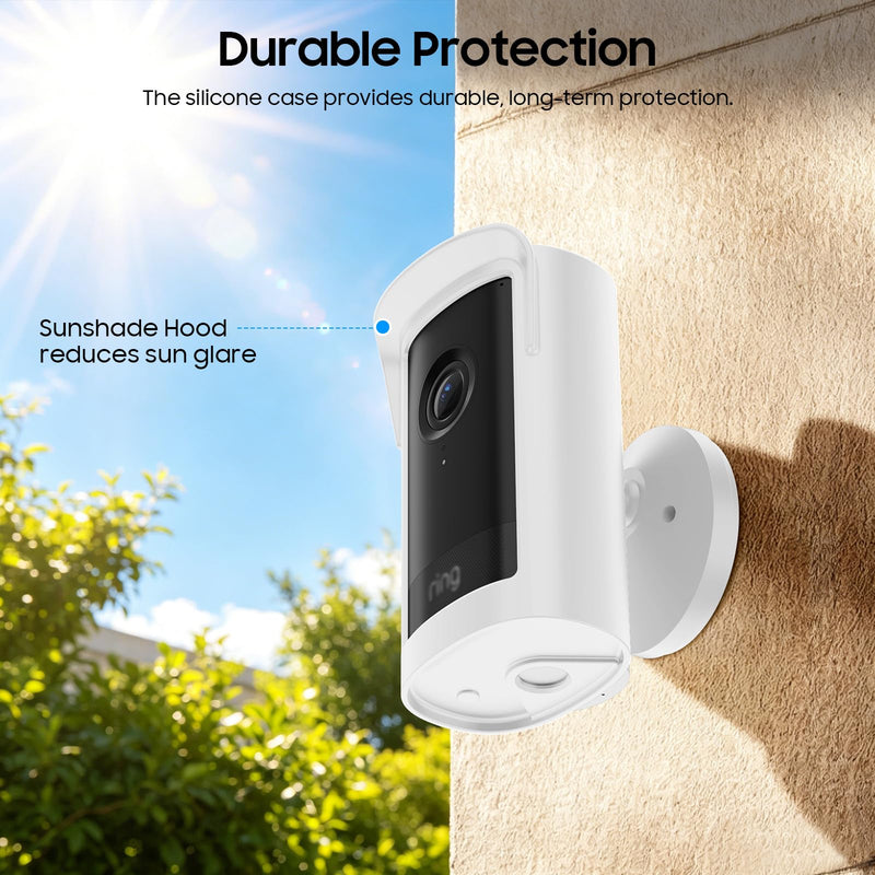 Fintie Silicone Weatherproof Case for Ring Outdoor Cam 4K Pro 2025, White | Weather Resistant Soft Protective Cover, Dustproof Camera Skin, Hat Brim Design, Easy Slip-On Installation
