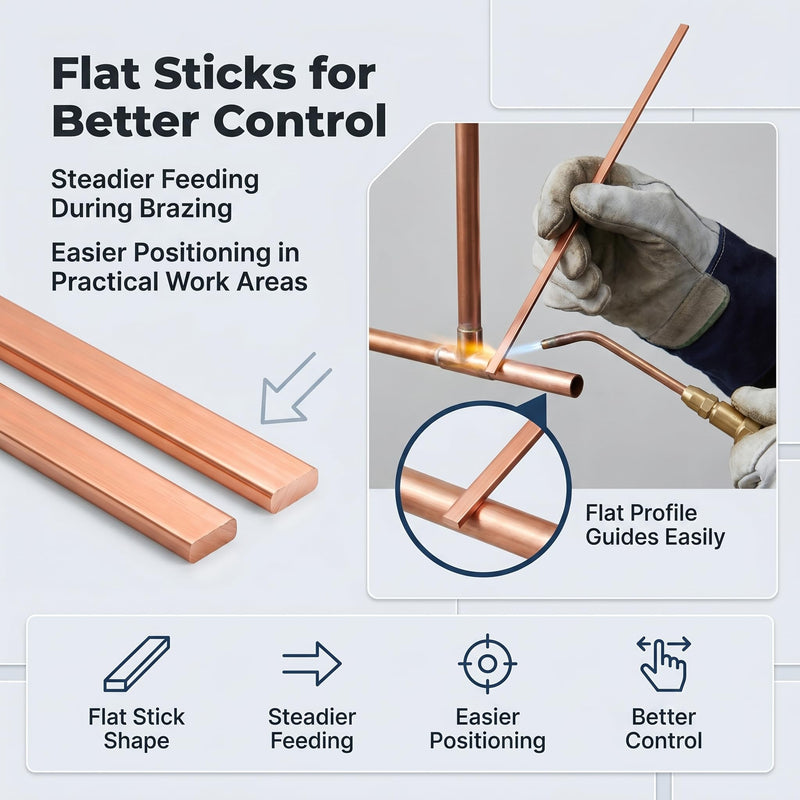 BCuP-5 15% Silver Brazing Rod, 15 PCS Flat 0.050" x 1/8" x 14", HVAC Copper Tube Repair for Air Conditioning, Refrigeration & Cold Storage, Flux Required for Brass 15 PCS - 14 Inch
