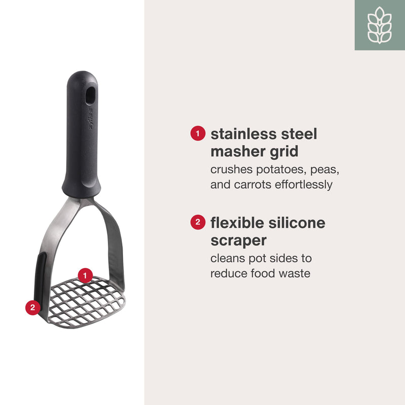 Zyliss Stainless Steel Potato Masher - Food Smasher for Potatoes, Avocados & More - Home Kitchen Essentials & Accessories - Manual Potato Masher Tool - Dishwasher-Safe Vegetable Masher - Grey New Grey