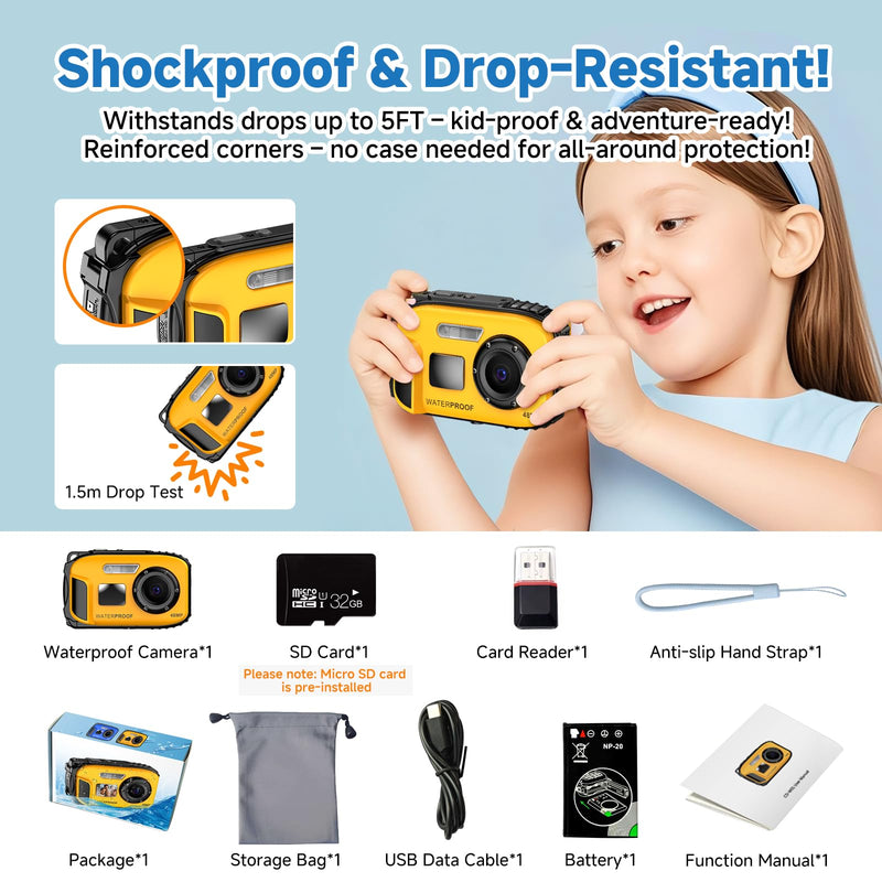 Underwater Floating Digital Camera – 48MP HD Bare-Body Waterproof Camera, No Case Needed for Underwater Fun & Childhood Memories (Orange) Orange