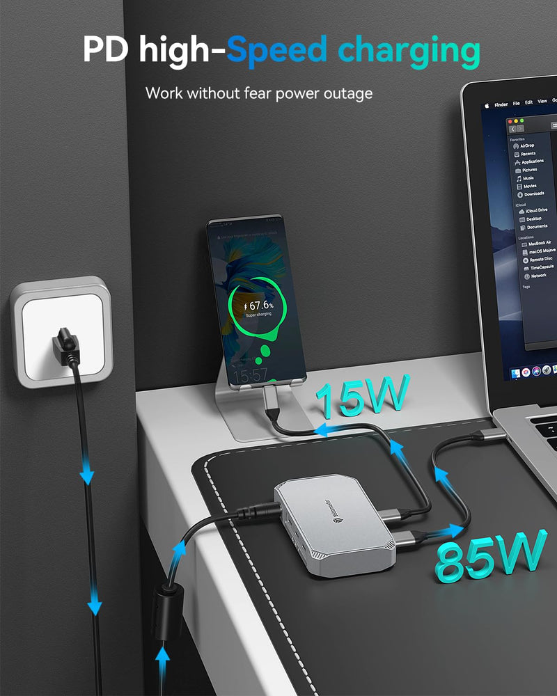 Yottamaster 40Gbps USB4 Dock, Aluminum 5-in-1 USB C USB4 Hub with Triple Display, 85W PD Charging for MacBook, Dual Monitor Single 8K or Dual 4K@60Hz, Compatible with USB4, Thunderbolt 4/3 [YUB4]