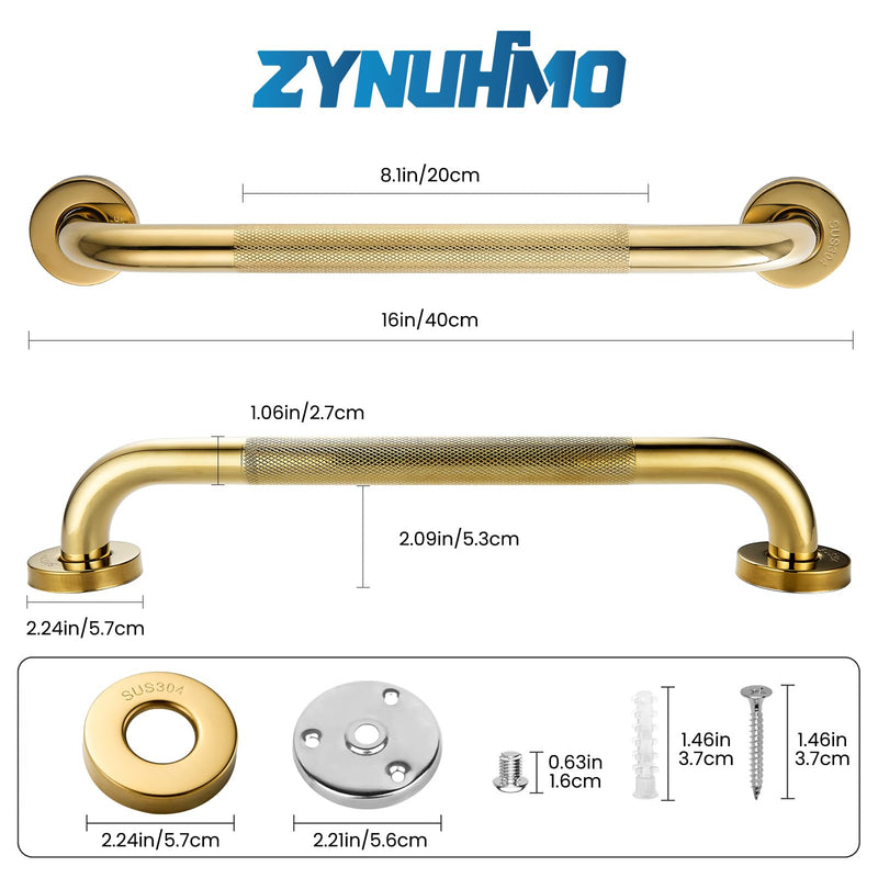 Grab Bars for Shower, Zynuhmo 2 Pack 16 Inch Anti Slip Stainless Steel Bathroom Safety Shower Grab Bar Handrails for Handicap Injury Pregnant Senior Assist Shower Handles(Titanium Gold, 1" Diameter) Titanium Gold