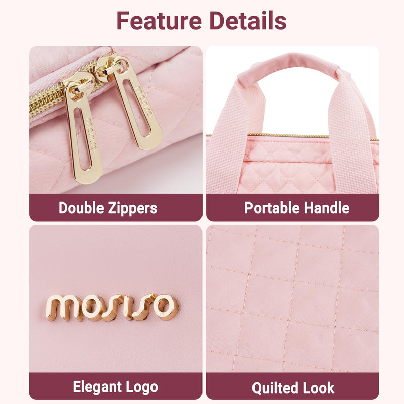 MOSISO Laptop Case 16 inch, 15-15.6 inch Laptop Sleeve with Handle, Pink | Compatible with MacBook Pro 16, HP Acer Dell Lenovo ASUS, Square Quilted Protective Carrying Computer Bag with 3 Pockets&Belt