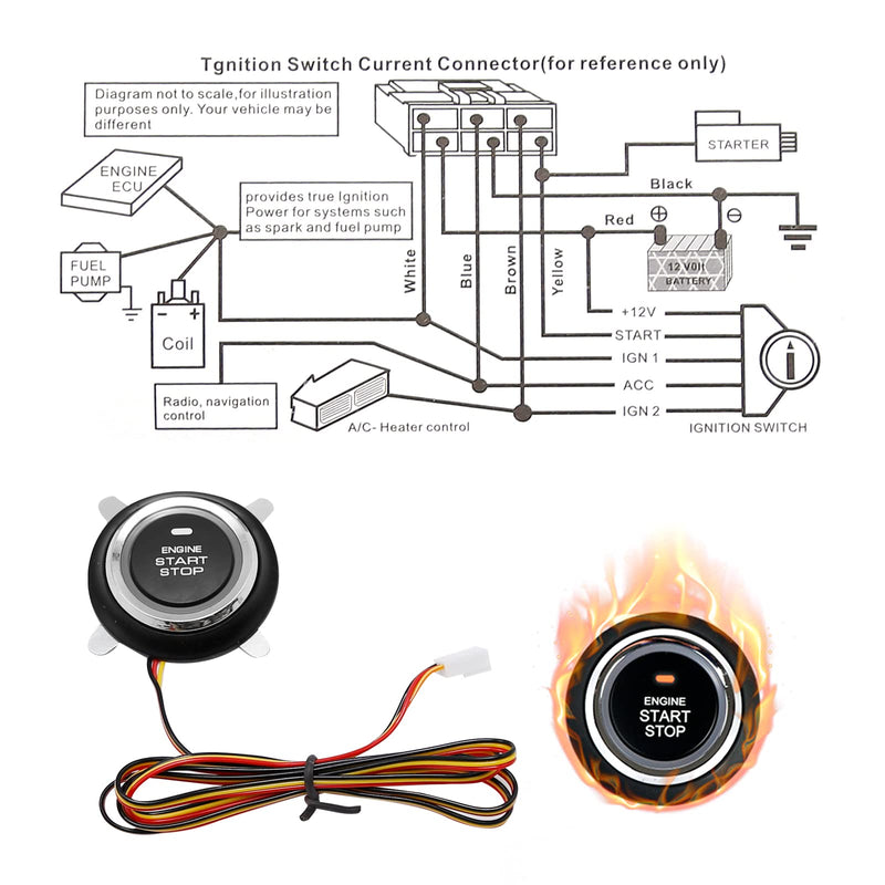 Smart RFID Push Engine Start Button kit & Keyless Entry Starter Systems to One Touch Start Car, Botón de Encendido para Auto, Upgrades Key Start for Most DC12V Cars