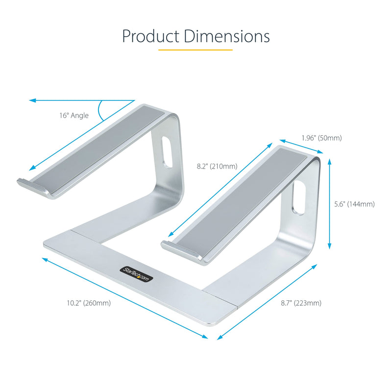 StarTech.com Laptop Stand for Desk, Supports 5kg/11lb, Aluminum, Silver, Ergonomic Laptop Riser, Portable Laptop Holder, Computer Stand for MacBook Air/Pro, Dell XPS, Lenovo (Laptop-Stand-Silver)