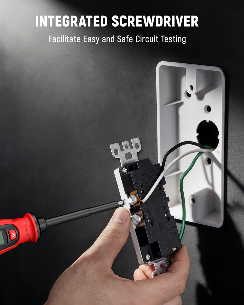 KAIWEETS 2-in-1 Voltage Tester Screwdriver, 3–500V AC Contact Voltage Measurement & Non-Contact Detector Pen, Slotted Head, LCD Display, Live Wire Finder, Continuity Test for Outlet & Circuit, KTS02