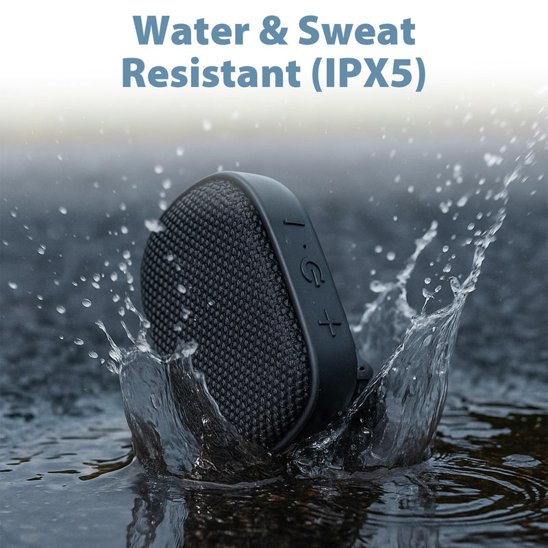 Travel Depot Wearable Bluetooth Speaker with Clip, Mini, Black | Portable Waterproof Wireless Speaker w/Mic for Hands-Free Calls & SOS Safety Feature, Mini Speaker for Outdoor Golf Work Pool