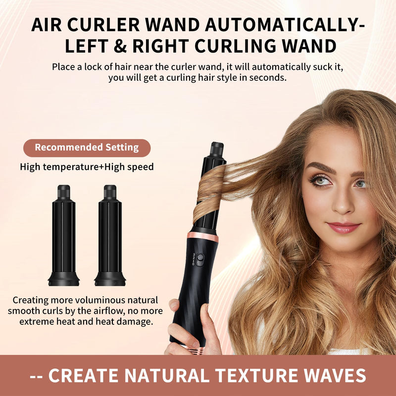 2026 New Thermal Brush - 6 in 1 Airstyler Hot Air Brush Set - Hair Styler Styling Brush Set with Hair Dryer-Blow Dryer Hair Curler Hot Brush Massage for All Hair Types Volumizing/Curling/Straightening Black