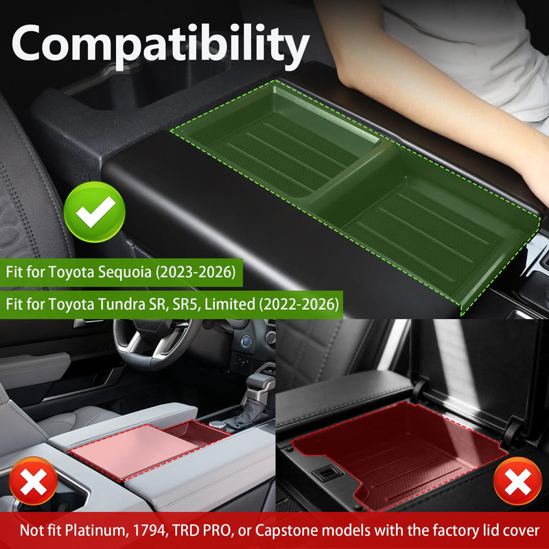 Console Tray Liner for Toyota Tundra 2022-2026 & Sequoia 2023-2026, 2 Pcs Anti-Slip Silicone Mat, Fits SR SR5 Limited Only