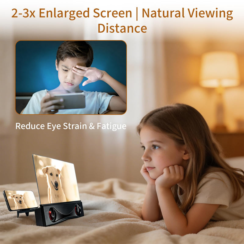 12" Phone Screen Magnifier with Speaker Mini 3D HD Foldable Amplifier for Movies & Gaming-Portable Home Theater Clear Audio,Supports All Smartphones for Family,Seniors,Travel F12
