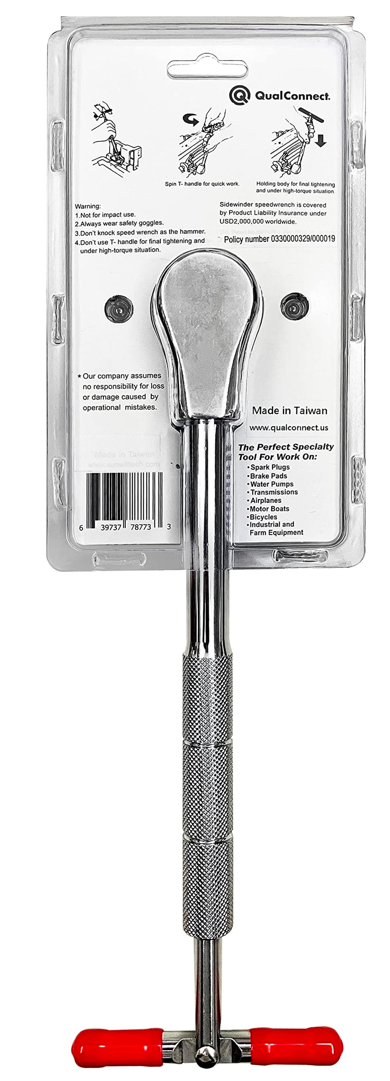 QualConnect® 1/2-inch Sidewinder Speedwrench, Professional Drive Reversing, Reversible Speedwrench, Ratchet w/Knurled Handle w/U.S. patent no. 6718850B2