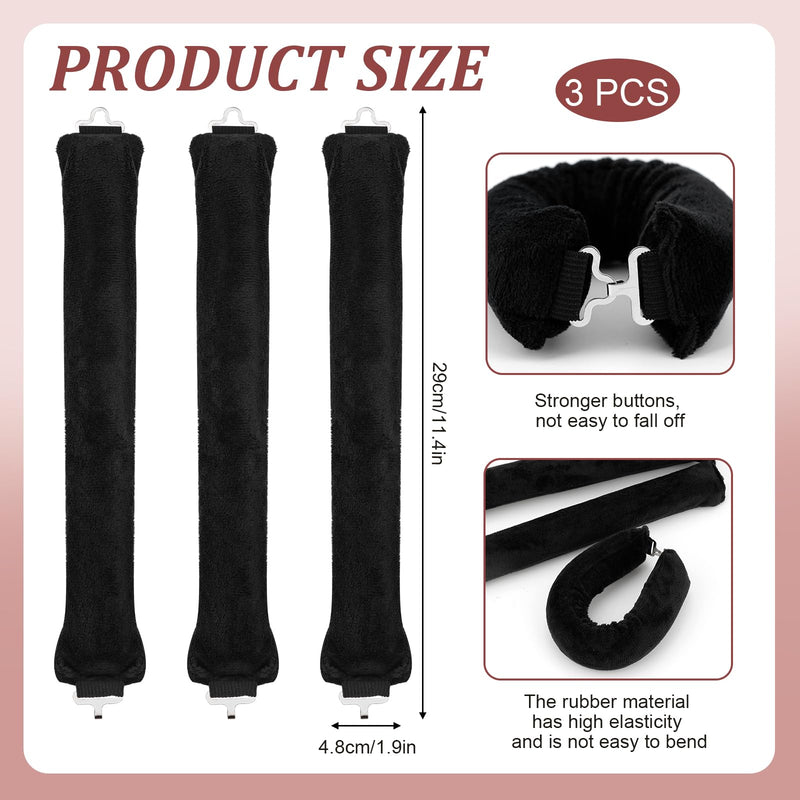  [AUSTRALIA] - 3 Pcs Heatless Curlers, Heatless Curls Hair Rollers for Long Hair, No Heat Overnight Curlers Blowout Rods Soft Satin Sleeping Lazy Curler (Black) Black