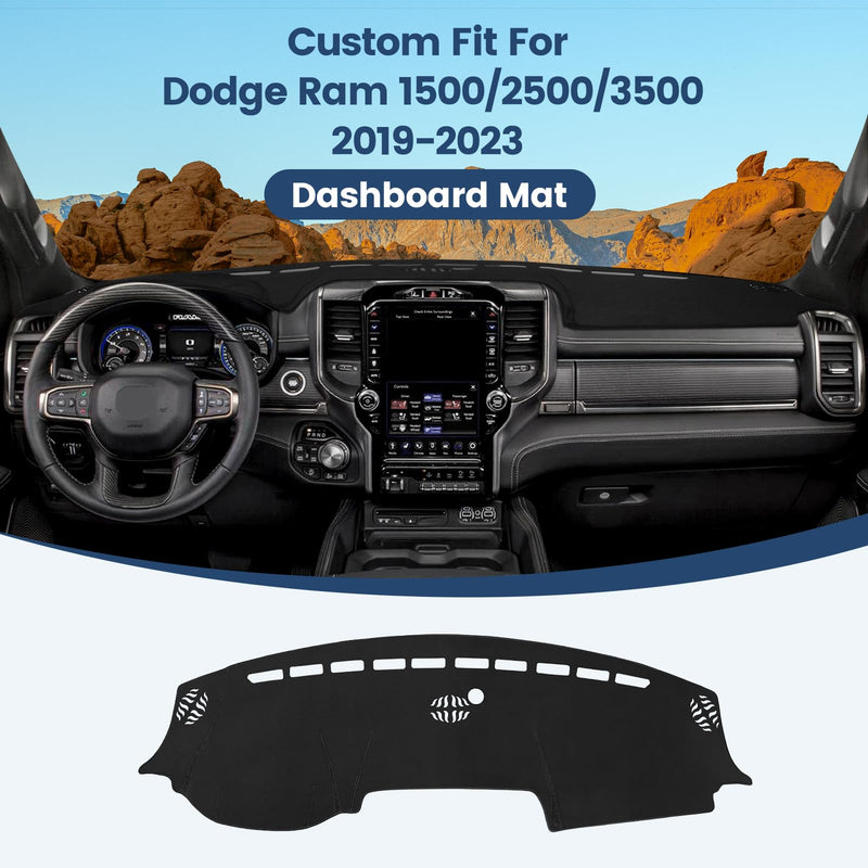 Dashboard Cover Mat Custom Fit for 2019-2023 2024 2025 2026 Dodge Ram 1500 2500 3500 Dash Cover Nonslip Flannel Dash Mat Protector Sunshade No Glare Black 2019-2025 2026 Dodge Ram 1500 2500 3500