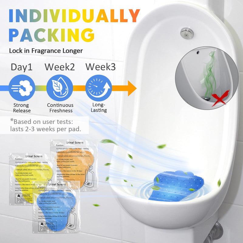 CHONOVO Urinal Screen Deodorizer, 12 Pack Urinal Cakes 3 Fresh Scents, Ocean Breeze, Lemon, Orange Citrus, Anti-Splash Odor Protection Mats Pads for Men Toilet in Bathroom School Restroom Office Hotel