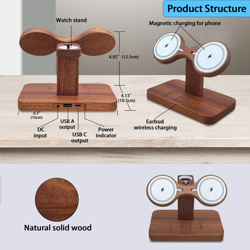 3 in 1 Wireless Charging Station for Apple Devices 24W Dual Phone Charging Station for 2 iPhone 17 16 15 14 13 12 Series iWatch 11 10 9 8 7 6 5 4 AirPod Magnetic Wireless Phone Charger Stand With Apple watch charger