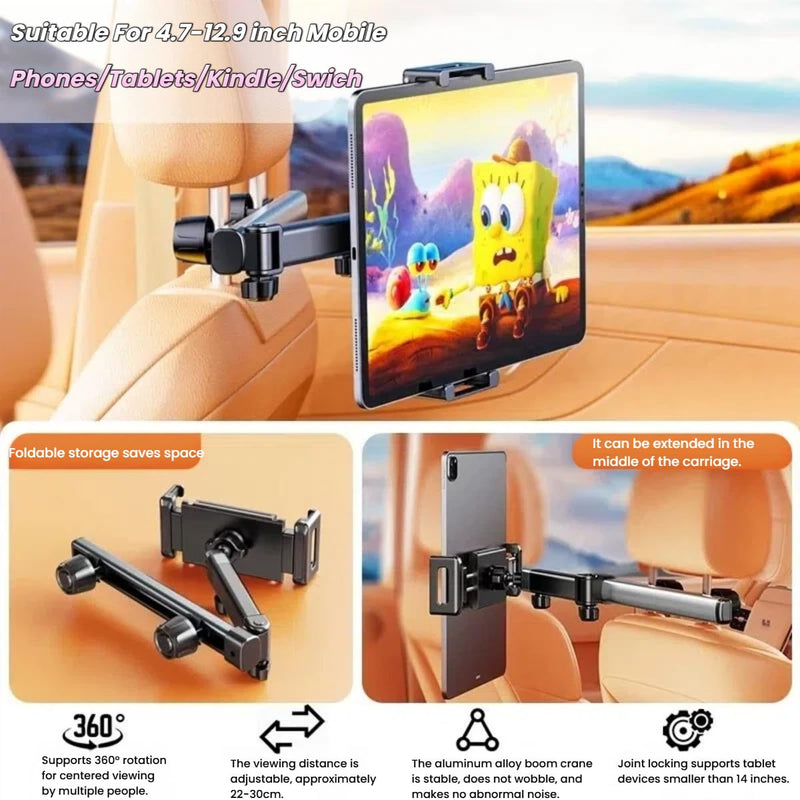 Chapter Seven Car Headrest Tablet Holder,[Lockable 3 in 1 Extension Arm & 360° Rotation],Tablet Mount for Car Backseat,Gifts Road Trip Essentials for Kids,for 4.7-13" Devices