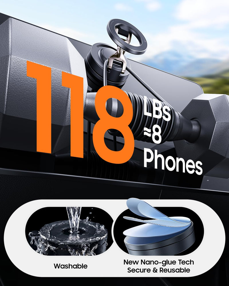 Meifigno for Magsafe Car Mount, [Metal Alloy Arm] Strongest Vacuum Suction & Magnetic Phone Holders for Your Car, Adjustable Car Phone Mount, Car Accessories for iPhone 17 16 15 14 13 12& Android | Adjustable Car Phone Mount, Magnetic Phone Holders for...
