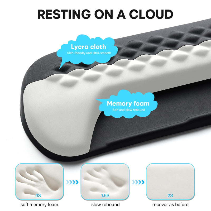 JIKIOU Wrist Rest for Keyboard and Mouse, Soft Memory Foam Wrist Rest Black | Massage Design, Non-Slip PU Base, Built-In Phone Holder & Storage Slot, Ergonomic Slope Design for Easy Typing, Pain Relief