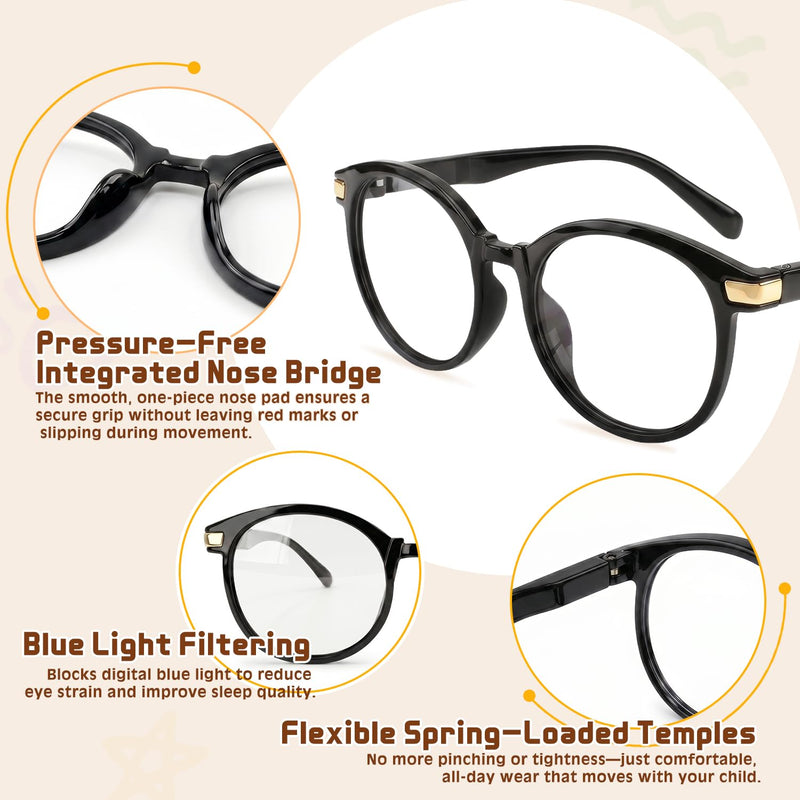 Round Kids Blue Light Glasses, Ages 2-6 | Flexible, Anti-Glare & Lightweight Eye Protection for Toddlers, Ideal for Tablets & Daily Screen Use A1 Black+white+pink Clear Age 2-6