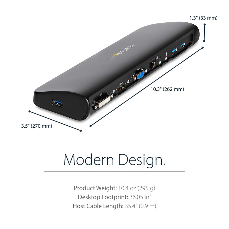 StarTech.com Dual Monitor USB 3.0 Laptop Docking Station with HDMI/DVI/VGA, 3x USB-A Hub, GbE, Audio, Universal Type-A Dock for Windows/macOS/ChromeOS - TAA Compliant (USB3SDOCKHDV) HDMI | DVI | VGA |3 x USB 3.0