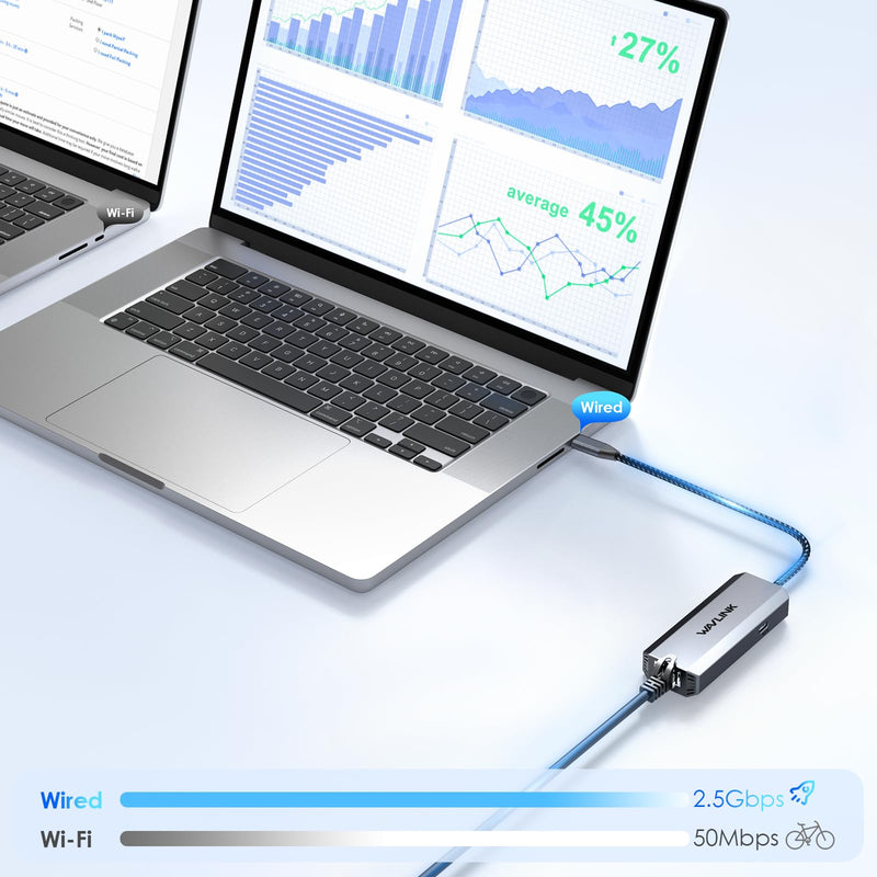WAVLINK USB C to Ethernet Adapter 2.5 Gbps, USB to 2.5G Ethernet Adapter with 95W Power for Laptop, USB-C to RJ45 Network Converter (Thunderbolt 4/3 Compatible) for Windows, Mac OS, iPad OS and More 2.5G Ethernet Adapter PD