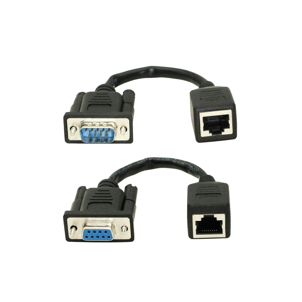 XMSJSIY DB9 RS232 to RJ45 Extender, DB9 9-Pin Serial Port Female&Male to RJ45 CAT5 CAT6 Ethernet LAN Extend Adapter Cable-2pcs (2-Cable) 2-Cable