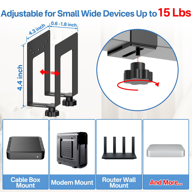 Adjustable Wall Mount for Cable Box | Router Mount | Modem Mounts, Cable Box Mount Behind TV for Streaming Media, DVD Players and More Small or Narrow Devices Shelf