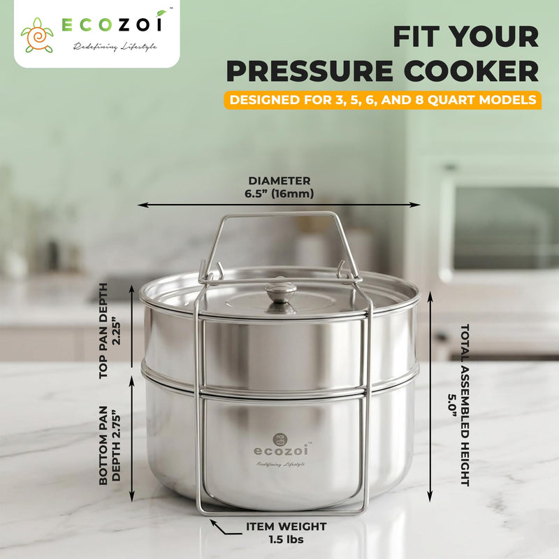 Ecozoi Premium Stackable Steamer Insert Pans Pot in Pot Compatible with Smaller Instant Pot 3, 5, 6, & 8 Quart Instant Pot Accessories - 2 Tier 2-Tier Small: 3/5 Qt