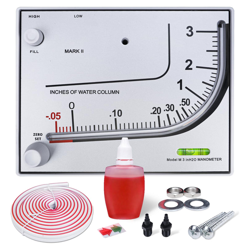 Mark II 25 Liquid Filled Manometer with 3% Accuracy, 0-3" w.c., Replacement for Dwyer, High Precision Liquid-Filled Manometer for HVAC and General Applications