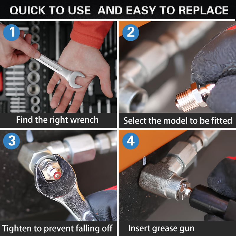 60Pcs Grease Fittings Kit, 1/4 & 1/8 Inch BSP Grease Zerk Fittings Assortment with 90 Degree, 45 Degree, and Straight Angle for Automotive, Tractors, and Industrial Machinery