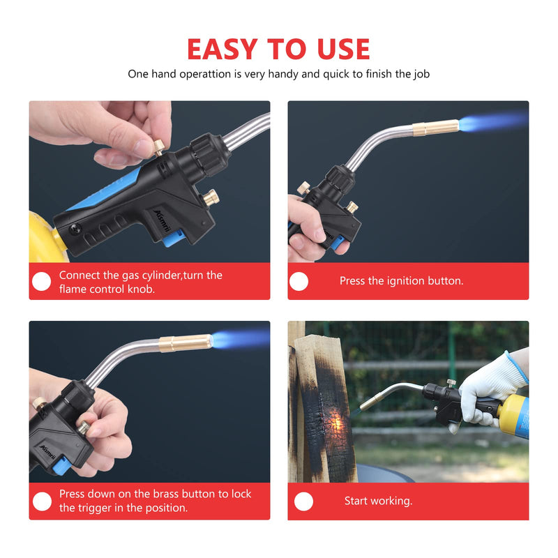 MAPP/MAP/PROPANE Gas Torch,Maximum Temperature 2372℉/1300℃ for Welding, Brazing, Soldering, Thawing, Grilling & More,Use Safe (Fits CGA600, 14.1oz Fuel) Black