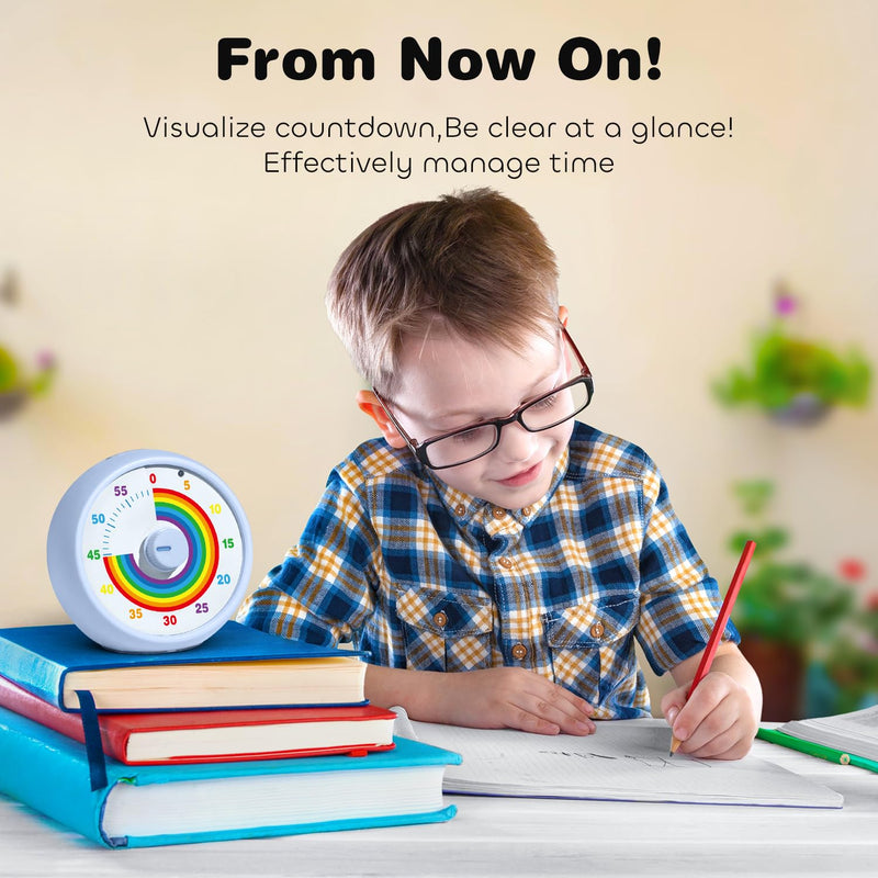 Visual Timer for Kids, 60-Minute Countdown Timer for Classroom Office Kitchen, Desk Timer Kids Time Management Tools with Silent Operation, Pomodoro Time Rainbow Pattern (Aquamarine) Aquamarine