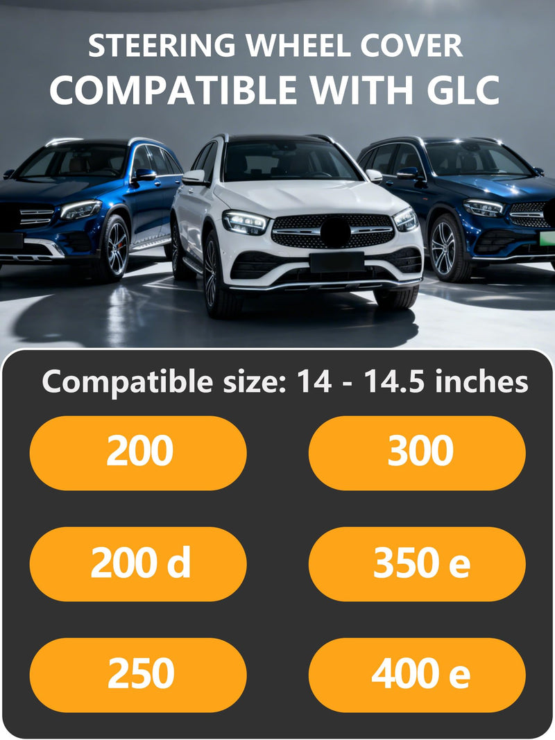 D-Shaped Steering Wheel Cover for Benz GLC 2016-2024, Leather Non-Slip Fit for Mercedes-Benz GLC 300/43 AMG/Coupe (Black, Flat-Bottomed) Black D shape