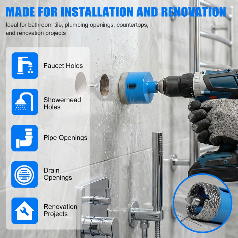 9-Piece Vacuum Brazed Diamond Hole Saw Kit with Pilot Bits | 6-50mm tile hole saw kit with pilot bits cuts clean holes wet or dry in tile, porcelain, ceramic, granite, marble and stone K7-6/8/10/12/20/25/32/35MM/2" 9