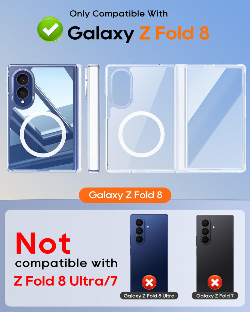Magnetic for Samsung Galaxy Z Fold 8 Case & HD Screen Protector | Fit for MagSafe, Hinge Protection, Transparent PC, Slim, 4X Military Grade Shockproof Cover for Samsung Z Fold 8, Clear Clear-Mag