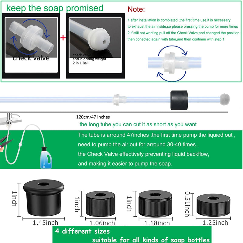 Under-Sink Soap Dispenser Extension Tube Kit (47”) with Check Valve – Direct-from-Bulk Bottle Solution for Kitchen Sink Soap & Dish Detergent – Fits Most Countertop Dispensers (2 Sets)