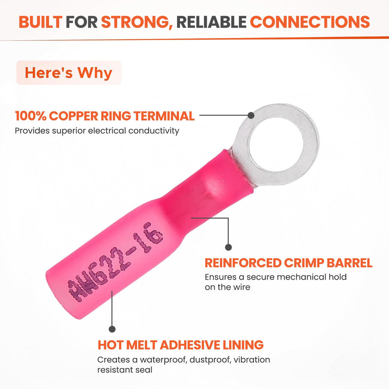 Solder Stick 150 Pieces Waterproof Ring Terminals Kit, Dual-Wall Heat Shrink Tubing with Copper Barrels, Heat Shrink Wire Connectors for Electrical Wire Connectors, Auto Marine Wiring Connector Kit