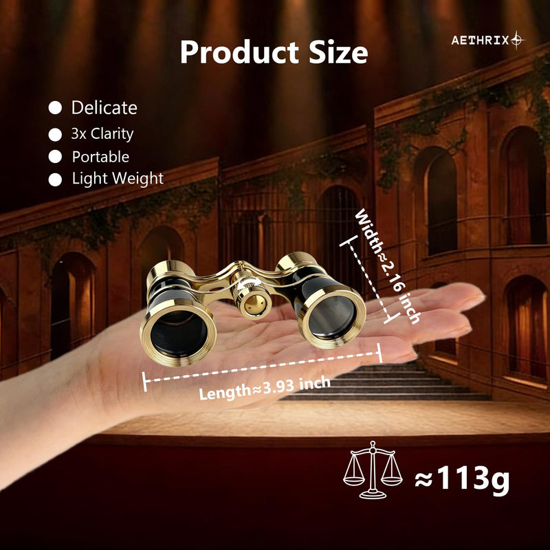 3X24 Opera Glasses with BK7 HD Optical Lens Vintage Compact Binoculars for Concerts, Theater, Horse Racing Black-Gold