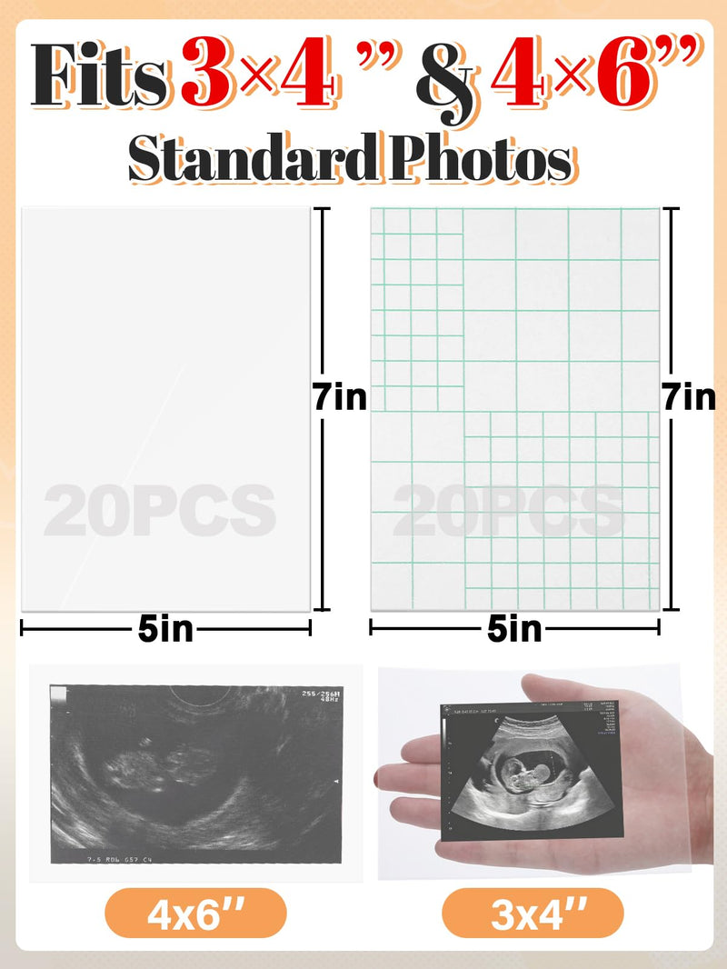 20 Sets User-Friendly Laminating Sheets for 3x4/4x6in Ultrasound Pictures | Keep Baby Sonogram Picture/Special Memories Safe, Pregnancy Journal Must Haves, Pregnancy Gifts for Expecting Mom