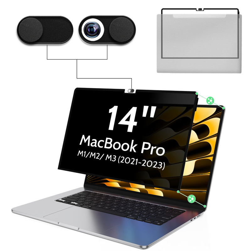 Privacy Screen for MacBook Pro 14 Inch M1/M2/M3(2021-2023)-A2918 A2992 A2442 A2779,Anti Blue Light Glare Filter Removable Computer Protector,Bubble-Free Monitor Shield Laptop Film With Camera Cover