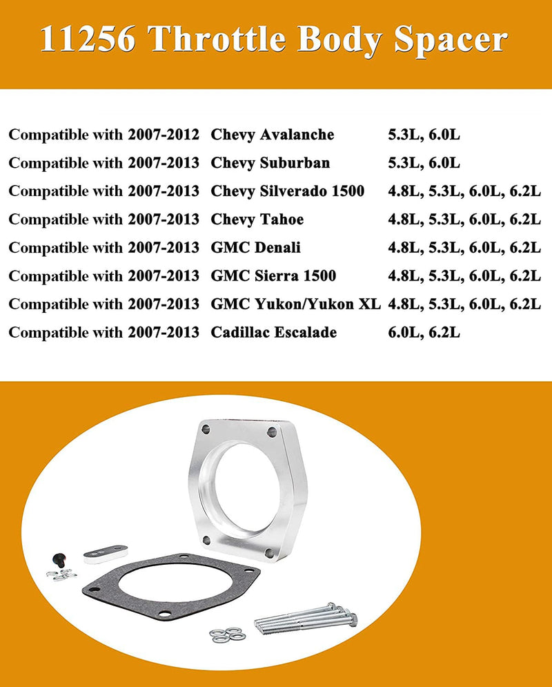 11256 Throttle Body Spacer Compatible with GM Truck 4.8L, 5.3L, 6.2L 2007-2012 Replacement for Spectre Performance