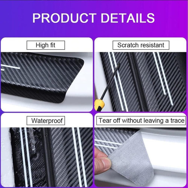 Set of 4 American Flag Carbon Fiber Car Door Sill Protectors - Decorative Entry Guard Scratch Pad Film for Auto, Truck, SUV Front/Rear Doors (Black White American Flag) Black White American Flag