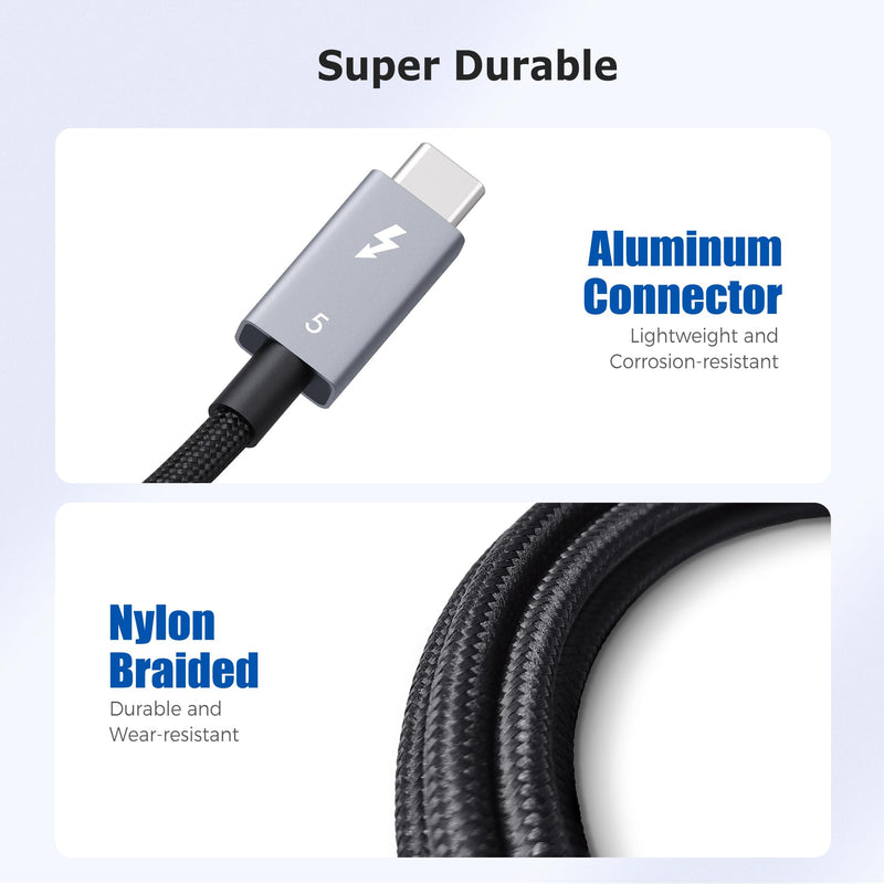 Cable Matters [Intel Certified] 80Gbps Premium Braided Thunderbolt 5 Cable with up to 120Gbps Bandwidth Boost and 240W Charging in Black - 1m / 3.3ft, Compatible with Thunderbolt 4/3, USB4, and USB-C 3.3 Feet