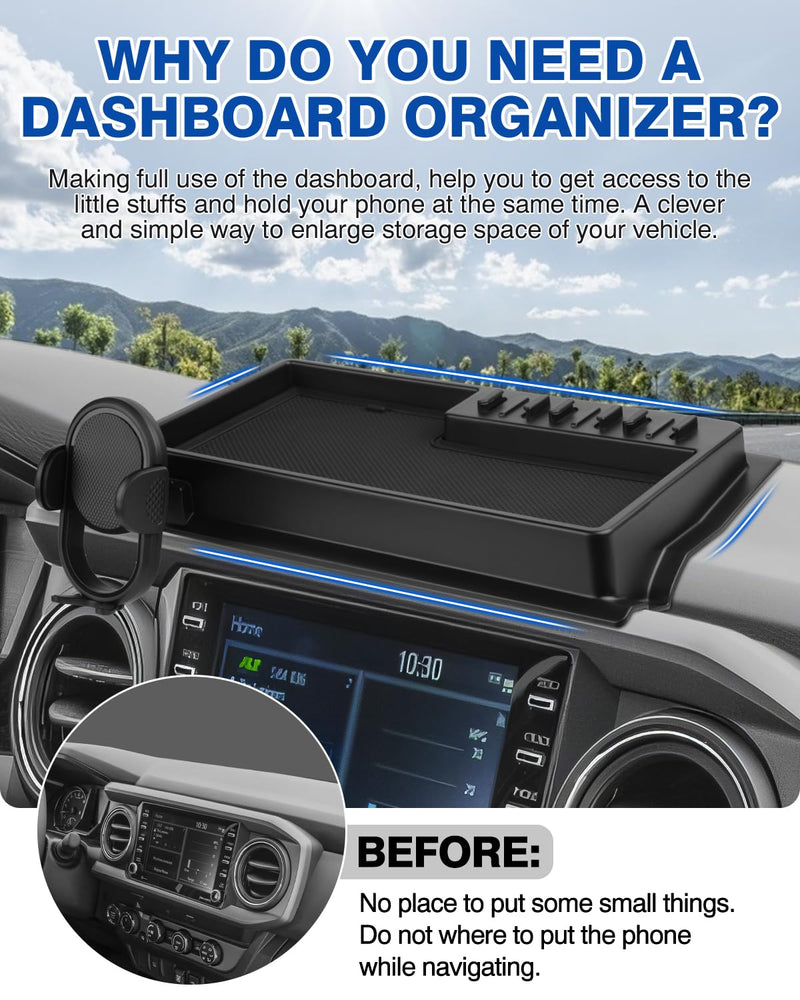 Autorder Phone Holder Mount for Toyota Tacoma 2016-2023 Accessories Center Console Dashboard Organizer with Gopro Mount 360° Rotation Phone Stand with Anti-Slip Mat Hands-Free Shockproof 2016-2023 Toyota Tacoma