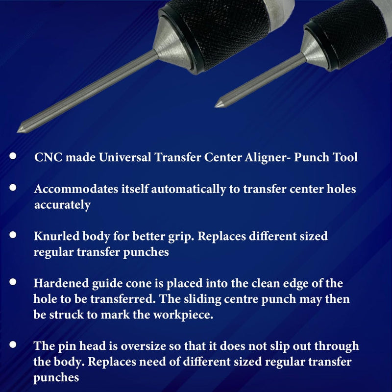 Universal Transfer Center Aligner- Punch-Hardened Pin (Set of 2 (Range 1/4" to 1")) Set of 2 (Range 1/4" to 1")