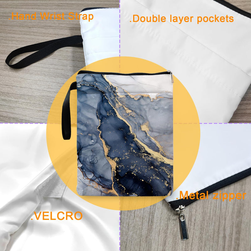 Book Sleeve Book Sleeve for Book Lovers Book Protector Bookish Gifts Book Cover with Zipper for Paperback Washable Bookcover for Teen Adult Teacher Gifts(Golden Cyan Marble)